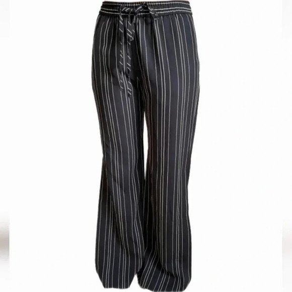 Zara Basic Thin Stripes Wide Leg Tie Waist Pants - Picture 1 of 7